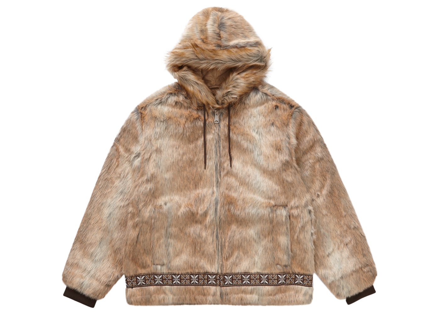 Supreme Faux Fur Hooded Coat Brown Lsize