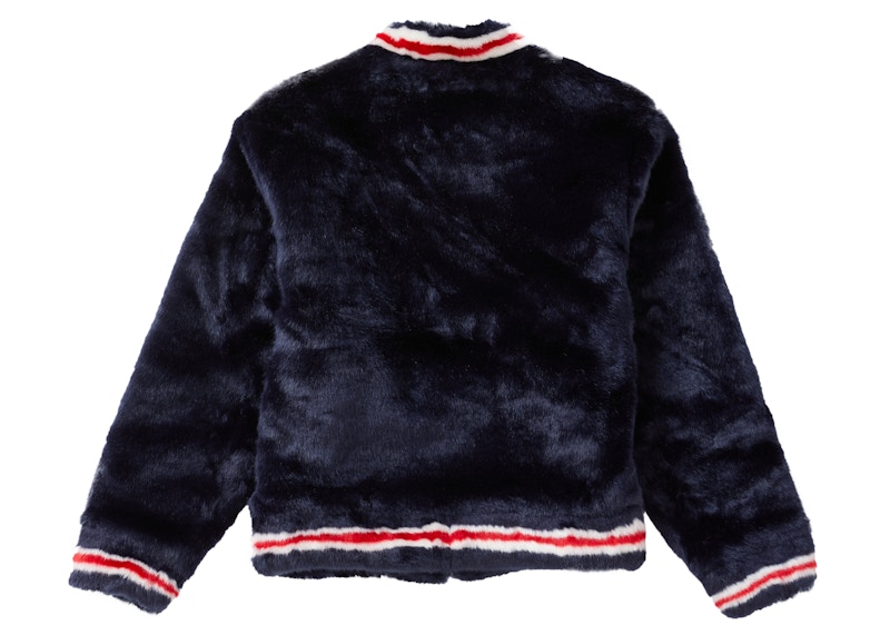 Supreme Faux Fur Varsity Jacket Navy Men's - SS20 - GB