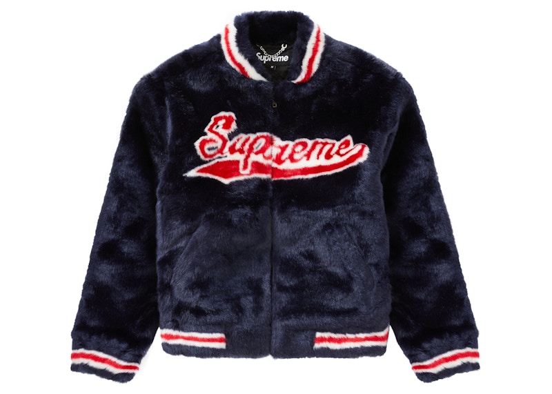 Supreme Faux Fur Varsity Jacket Navy