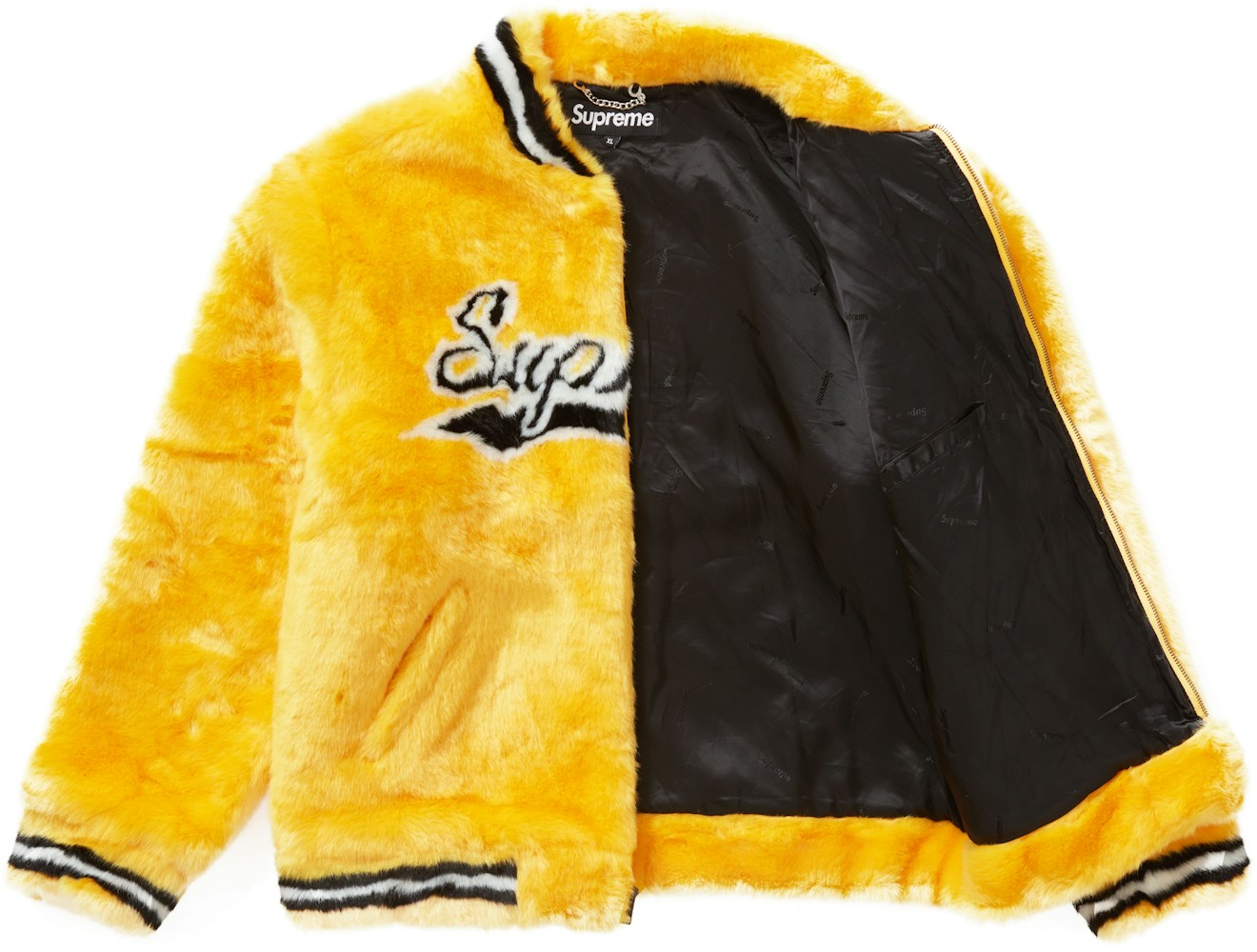 Supreme Faux Fur Varsity Jacket Yellow Ss20 - yellow supreme jacket roblox