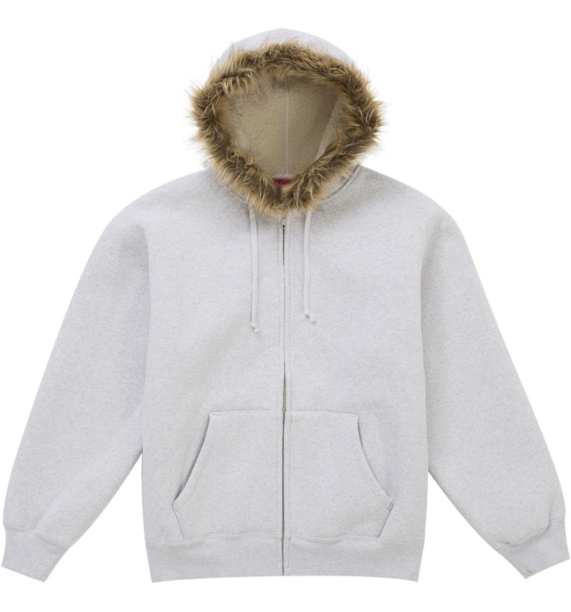 Supreme Faux Fur Zip Up Hooded Sweatshirt Heather Grey Men's