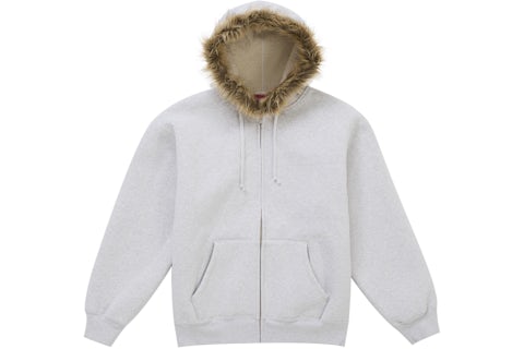 Felpa Supreme in pelliccia sintetica con zip e cappuccio grigio