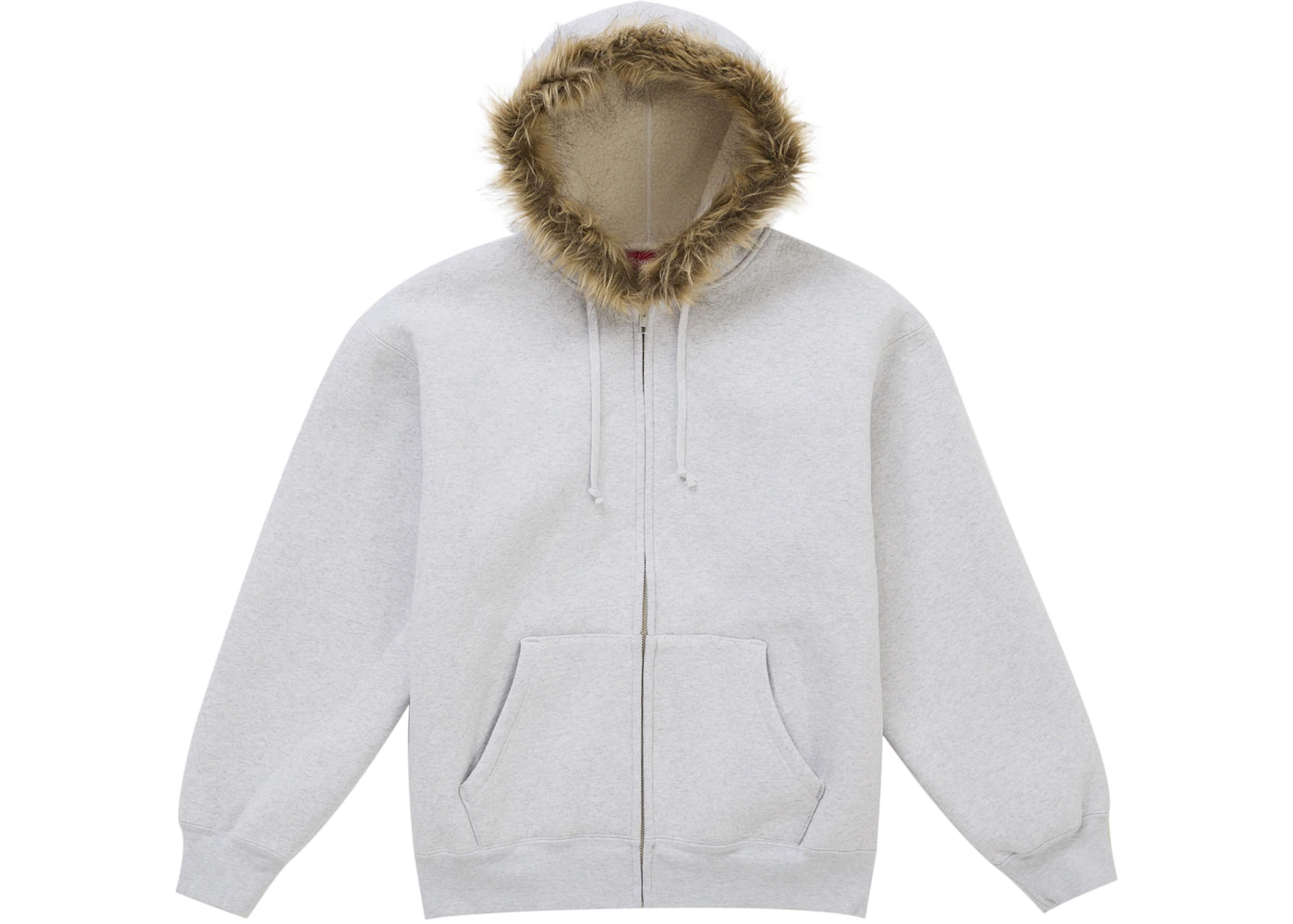 Felpa Supreme in pelliccia sintetica con zip e cappuccio grigio