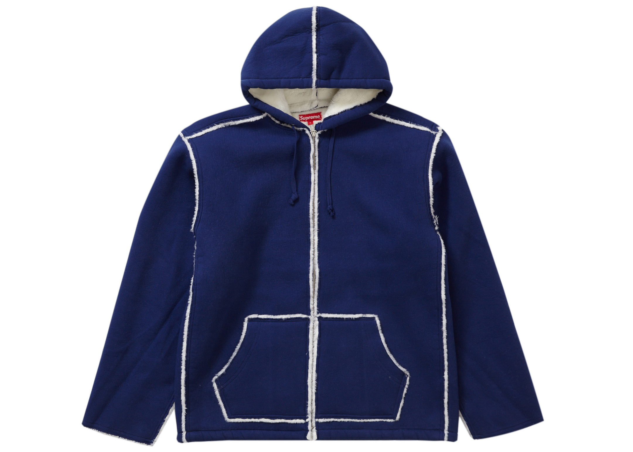 Supreme Faux Shearling Hooded Jacket Bright Navy Men's - FW21 - US