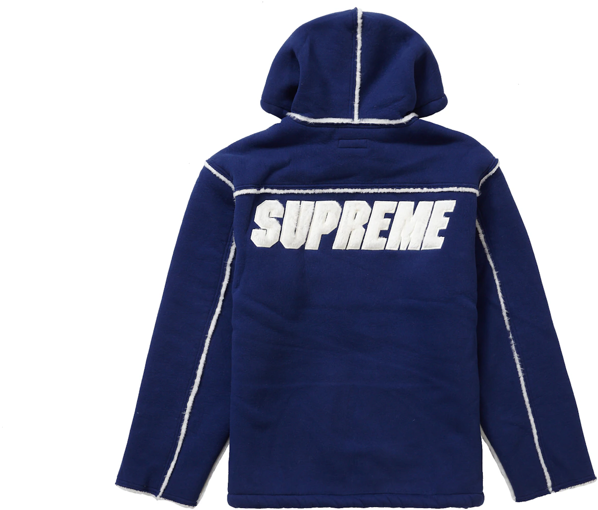 Supreme Faux Shearling Hooded Jacket Bright Navy Men's - FW21 - US