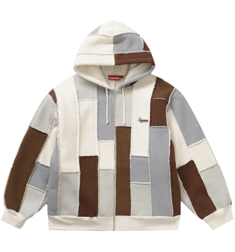 Supreme Faux Shearling Zip Up Hooded Sweatshirt Natural Men's