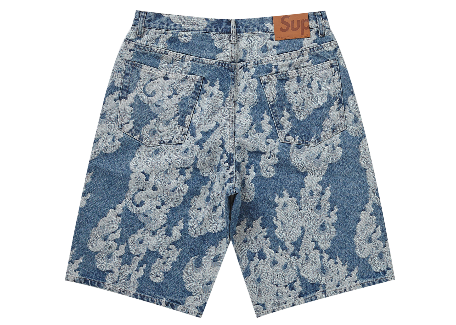 Supreme Flames Jacquard Baggy Denim Short Washed Indigo