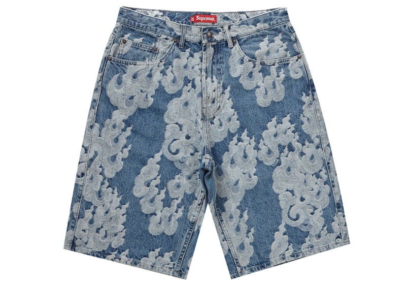 Supreme Flames Jacquard Baggy Denim Short Washed Indigo Men's