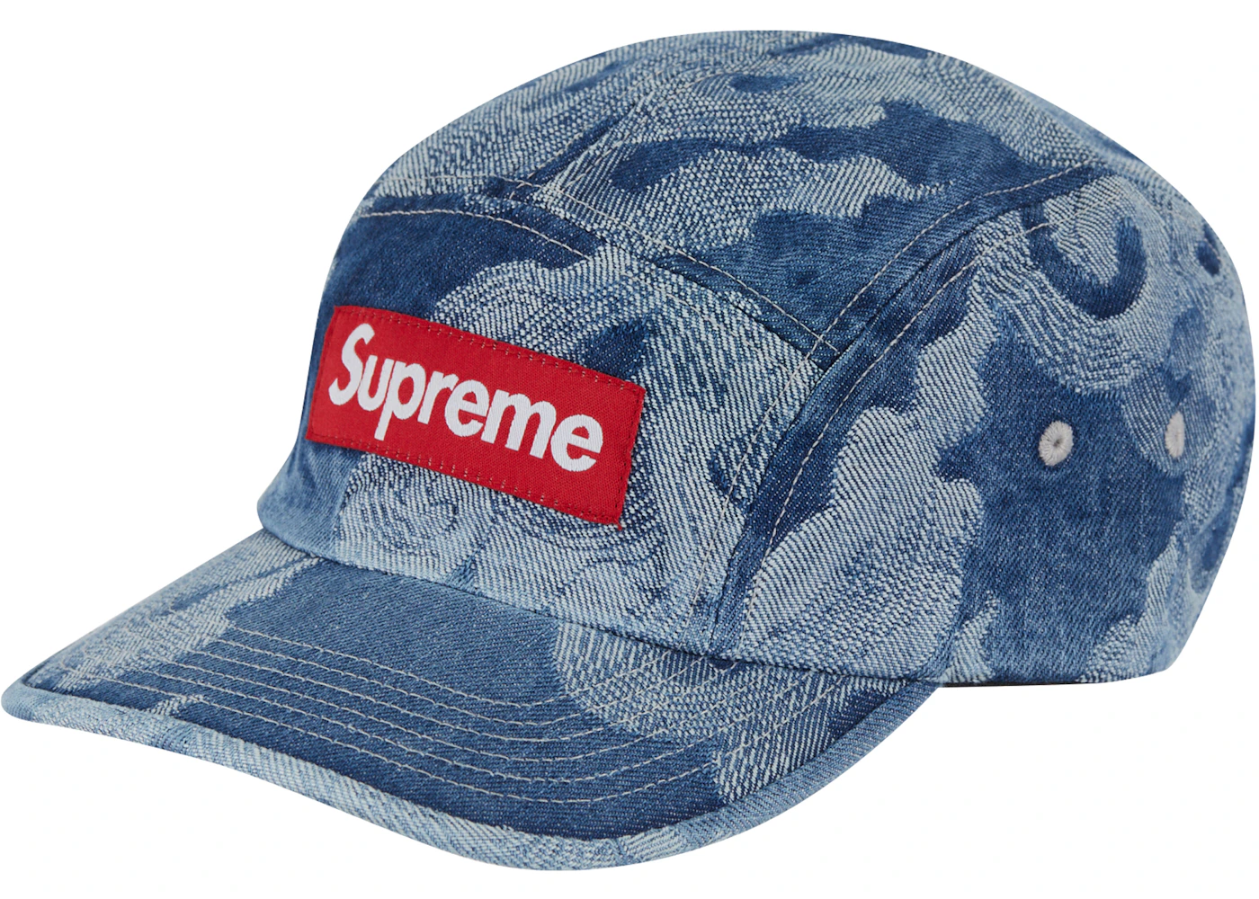Denim Fabric Supreme Frayed Logos Denim Camp Cap Blue Supreme