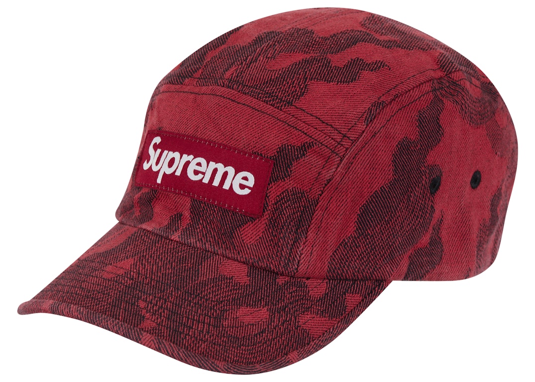 Pre-owned Supreme Flames Jacquard Denim Camp Cap Washed Red
