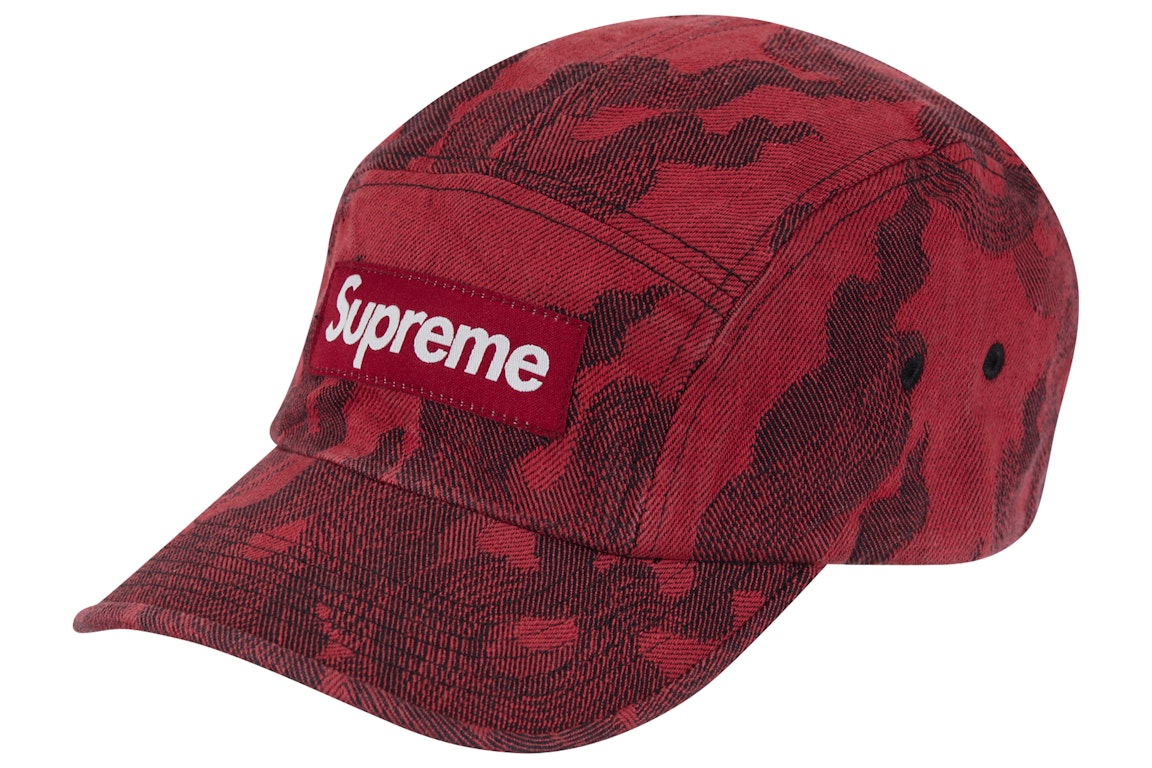 Pre-owned Supreme Flames Jacquard Denim Camp Cap Washed Red