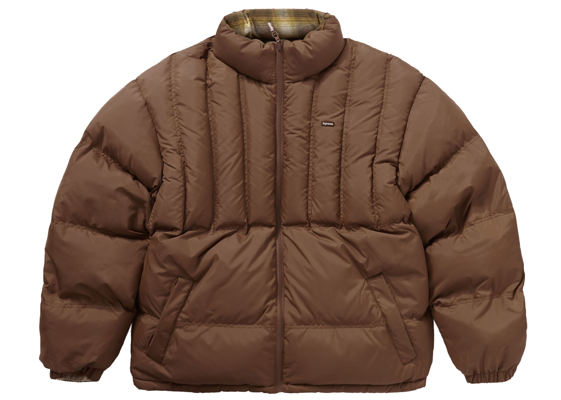 Supreme Flannel Reversible Puffer Jacket Brown Men's - FW22 - US