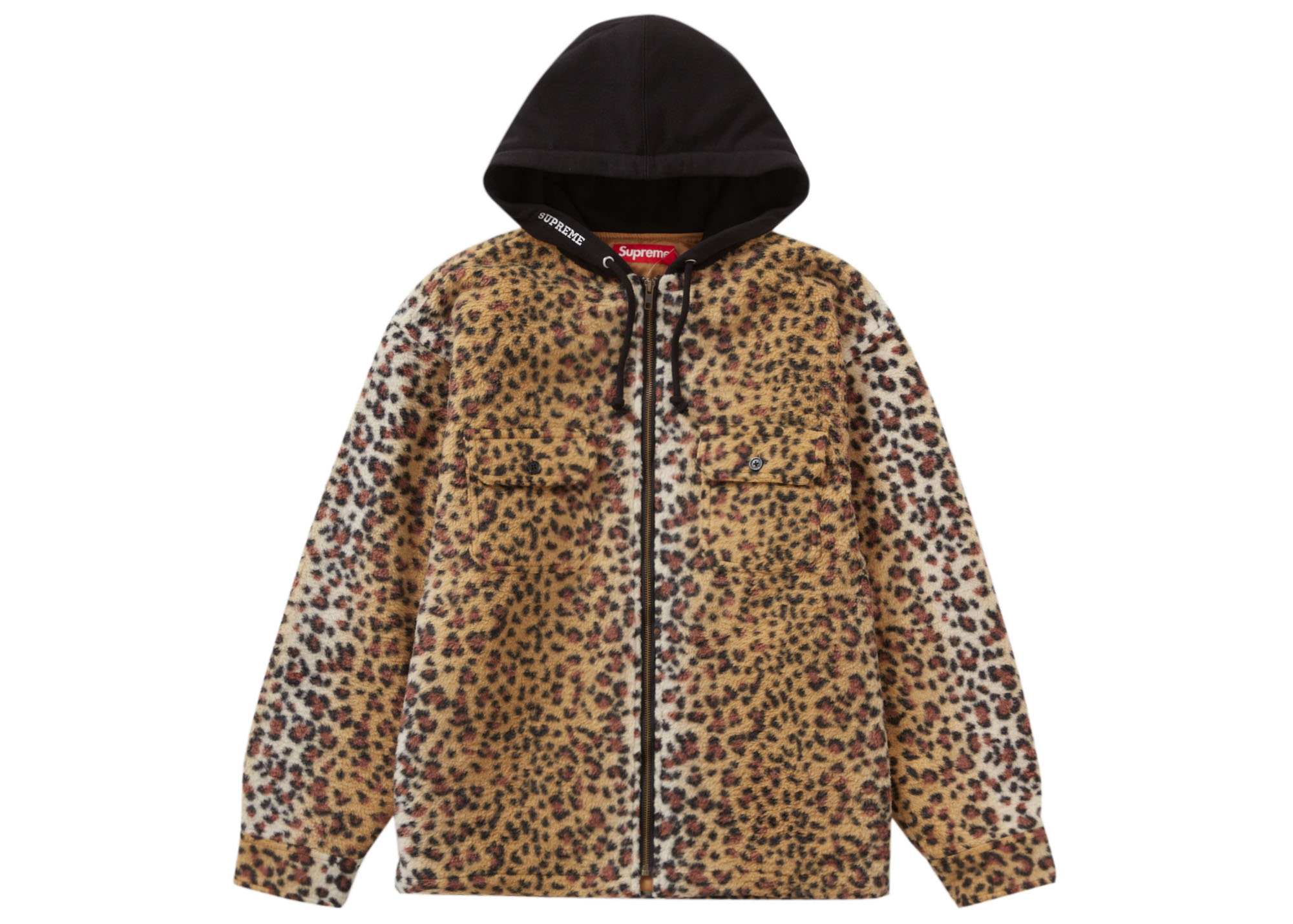 Supreme Fleece Zip Up Hooded Shirt Brown Leopard