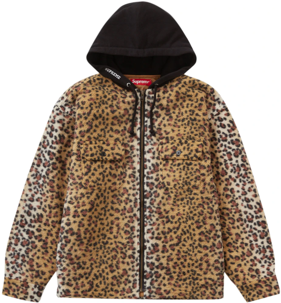 Supreme Fleece Zip Up Hooded Shirt Brown Leopard Men's - FW23 - US
