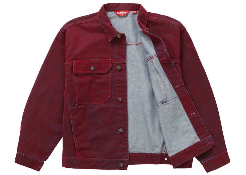 Supreme Flocked Denim Trucker Jacket Red Men's - SS23 - US