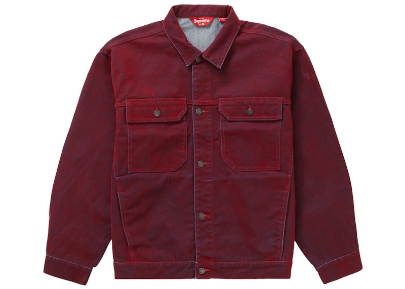 Supreme Flocked Denim Trucker Jacket Red