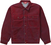 Supreme Denim Trucker Jacket ❤ liked on Polyvore featuring outerwear,  jackets, tops, red jacket, denim jacket, red denim ja…