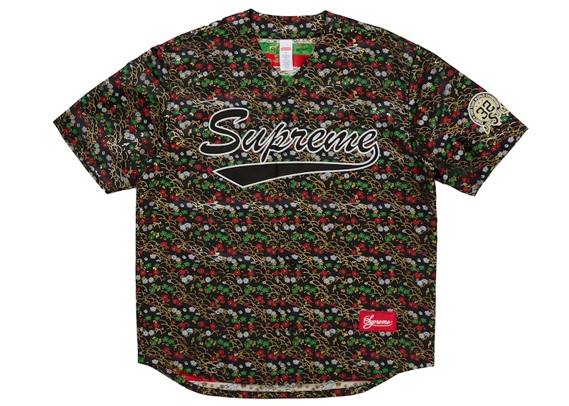 Supreme Floral Jacquard Baseball Jersey Black Men's - SS26 - US