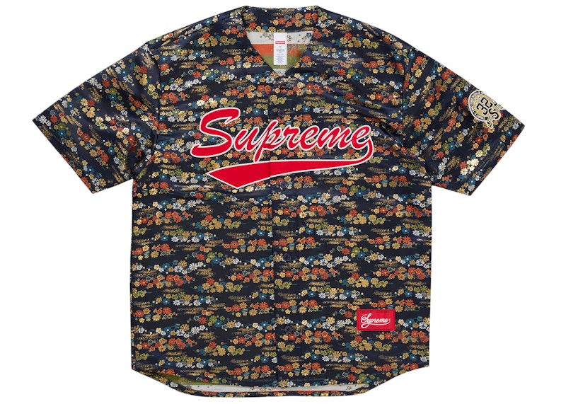 Supreme Floral Jacquard Baseball Jersey Navy Men's - SS26 - US
