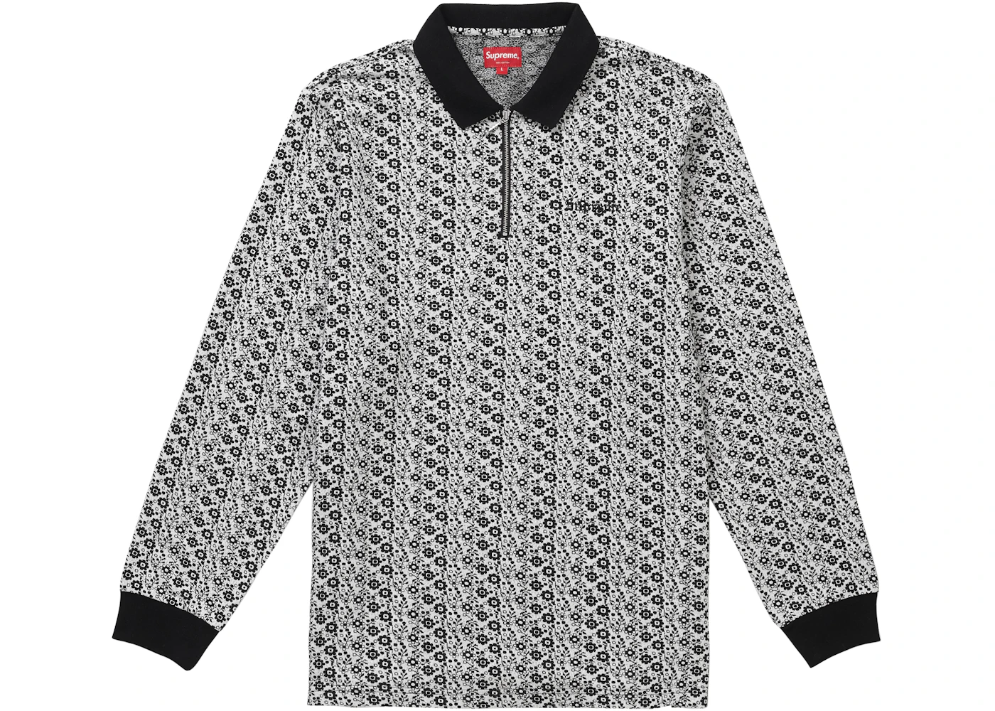 Supreme Floral Jacquard Zip L/S Polo Black Men's - FW18 - US
