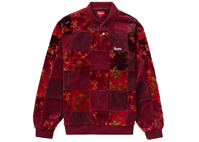 Supreme Floral Patchwork Velour L/S Polo Cardinal Men's - FW21