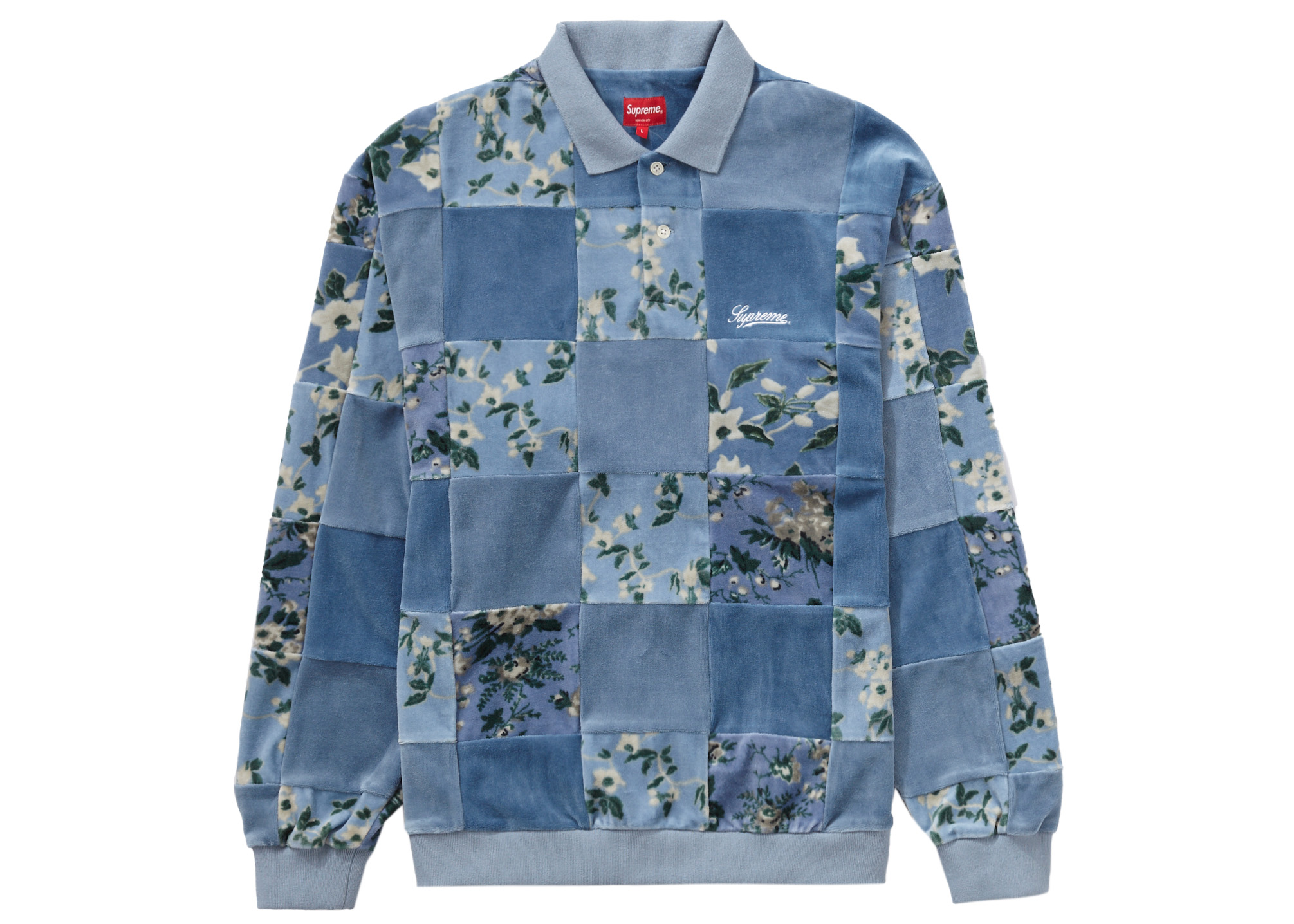 Supreme Floral Patchwork Velour L/S Polo Slate - FW21 - US