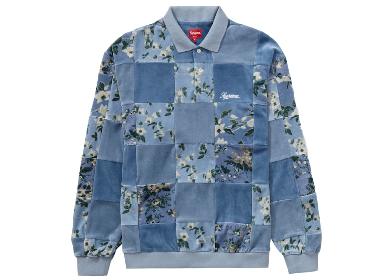 supreme floral patchwork velour l/s polo | horsemoveis.com.br