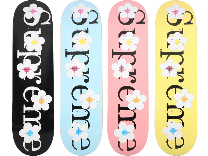 Supreme Flowers Skateboard Deck Black/Blue/Pink/Yellow Set - JP