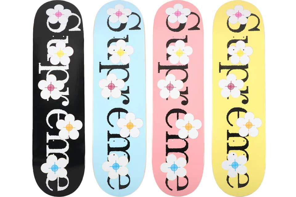 Supreme Flowers Skateboard Deck Black/Blue/Pink/Yellow Set