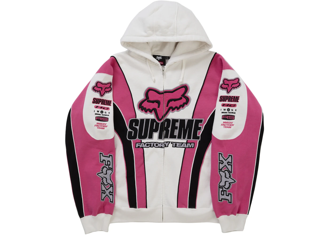 Supreme Fox Racing Zip Up Hooded Sweatshirt White Men's FW25 US