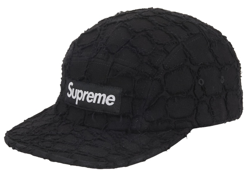 Pre-owned Supreme Frayed Croc Denim Camp Cap In Black