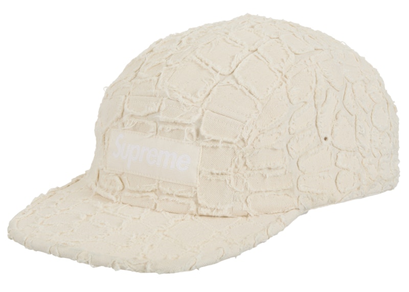 Pre-owned Supreme Frayed Croc Denim Camp Cap In Natural