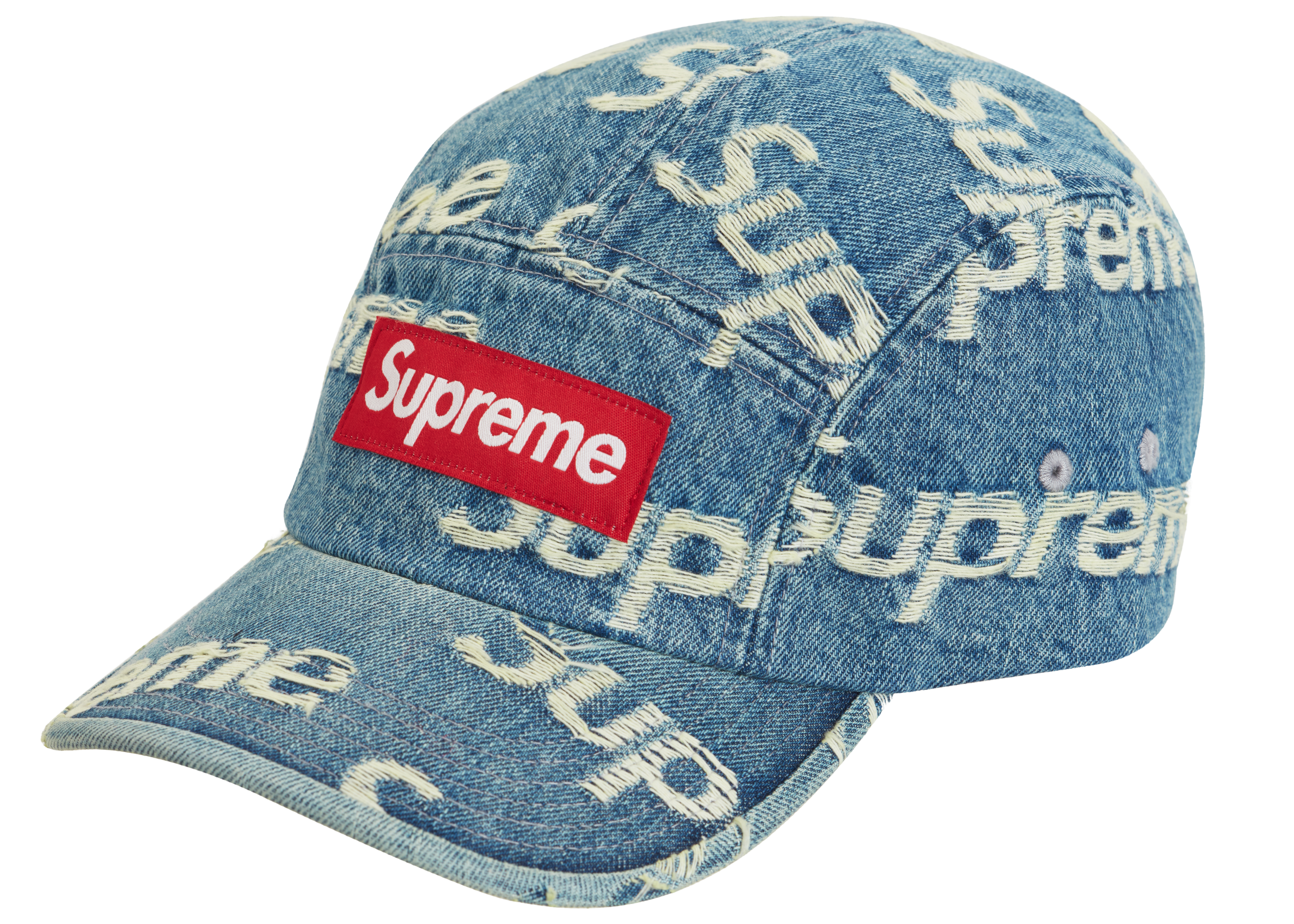 Supreme Frayed Logos Denim Camp Cap帽子