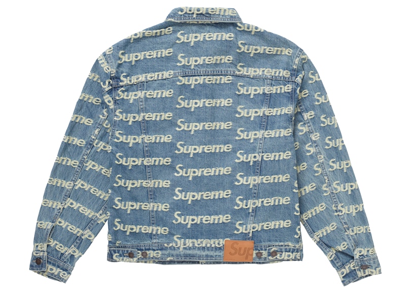 Supreme Frayed Logos Denim Trucker Jacket Blue Men's - SS21 - GB