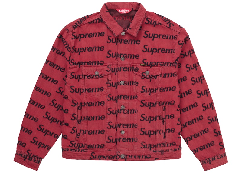 Supreme Frayed Logos Denim Trucker Jacket Red Men's - SS21 - US