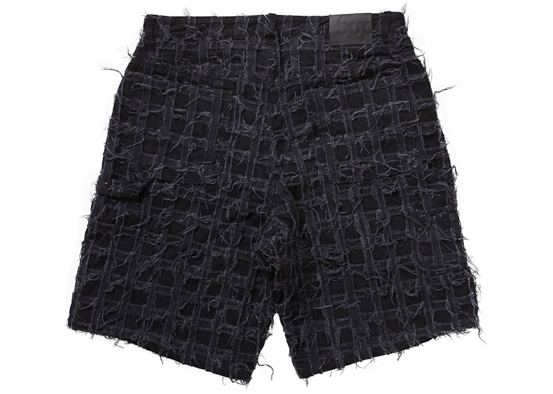 Supreme Frayed Patchwork BAGGY Denim Short Washed Black