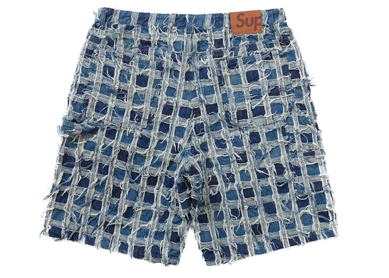 Supreme Frayed Patchwork Baggy Denim Short Washed Blue Men's