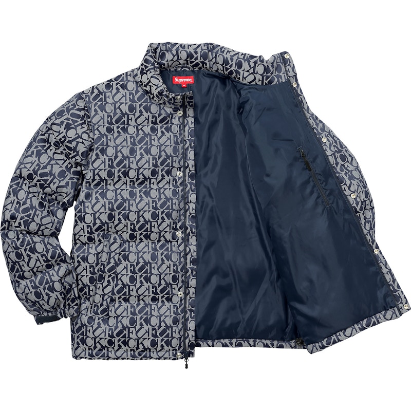 Supreme Fuck Jacquard Puffy Jacket Navy Men's - FW17 - US