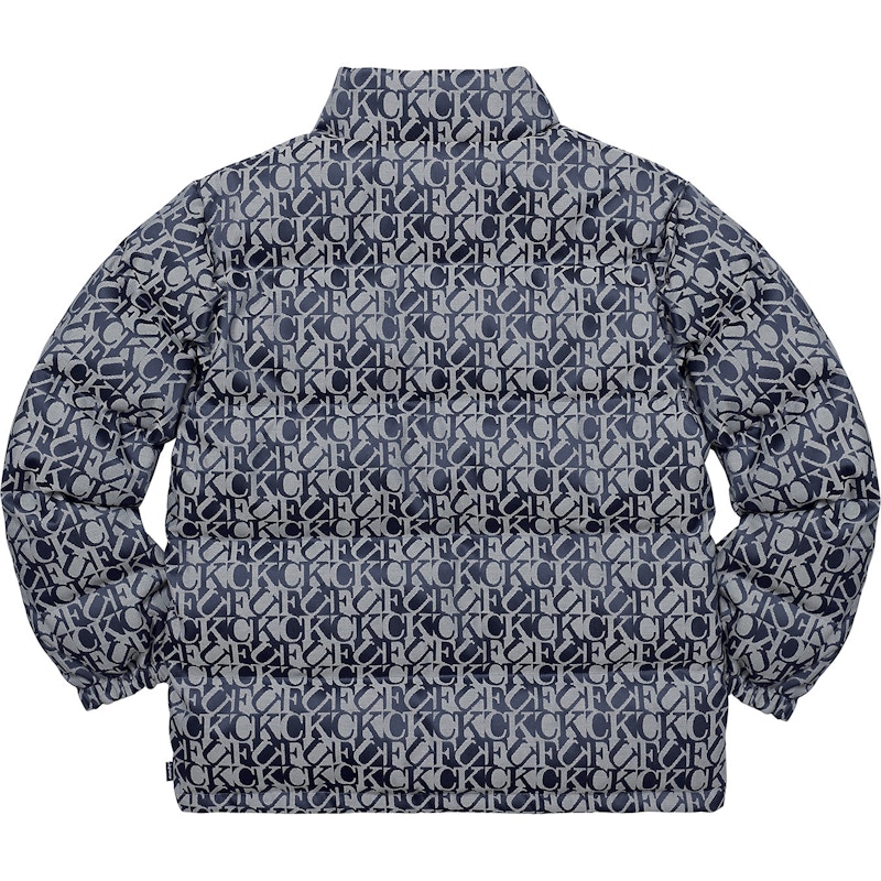 Supreme Fuck Jacquard Puffy Jacket Navy Men's - FW17 - US