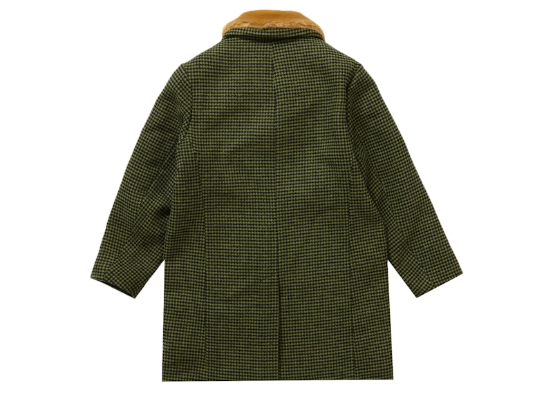 Supreme Fur Collar Car Coat Green Houndstooth