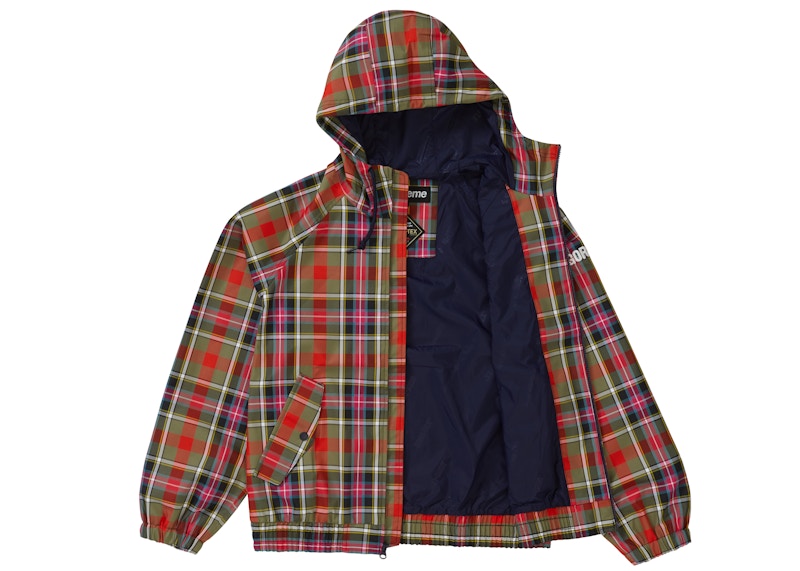 Supreme GORE-TEX Hooded Harrington Jacket Olive Plaid Men's - SS19