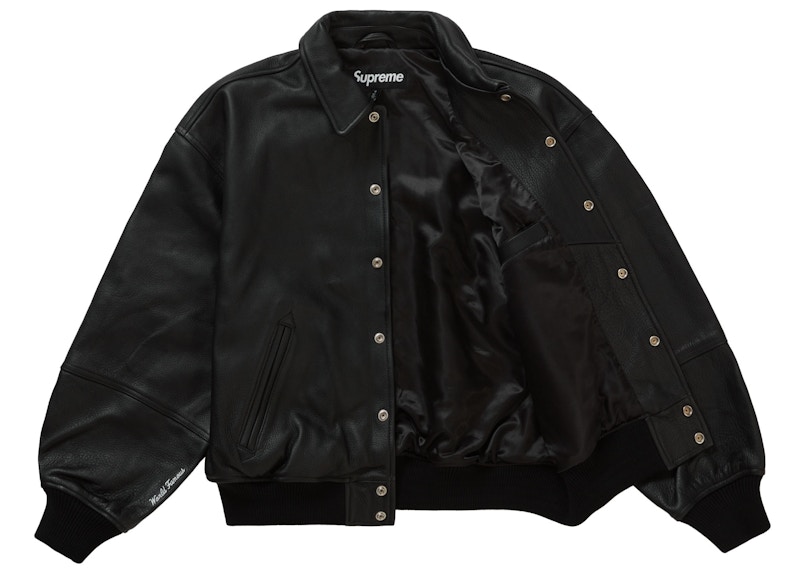 Supreme GORE-TEX Infinium WINDSTOPPER Leather Varsity Jacket Black