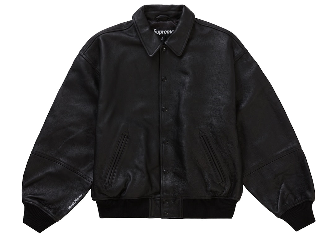 Pre-owned Supreme Gore-tex Infinium Windstopper Leather Varsity Jacket Black