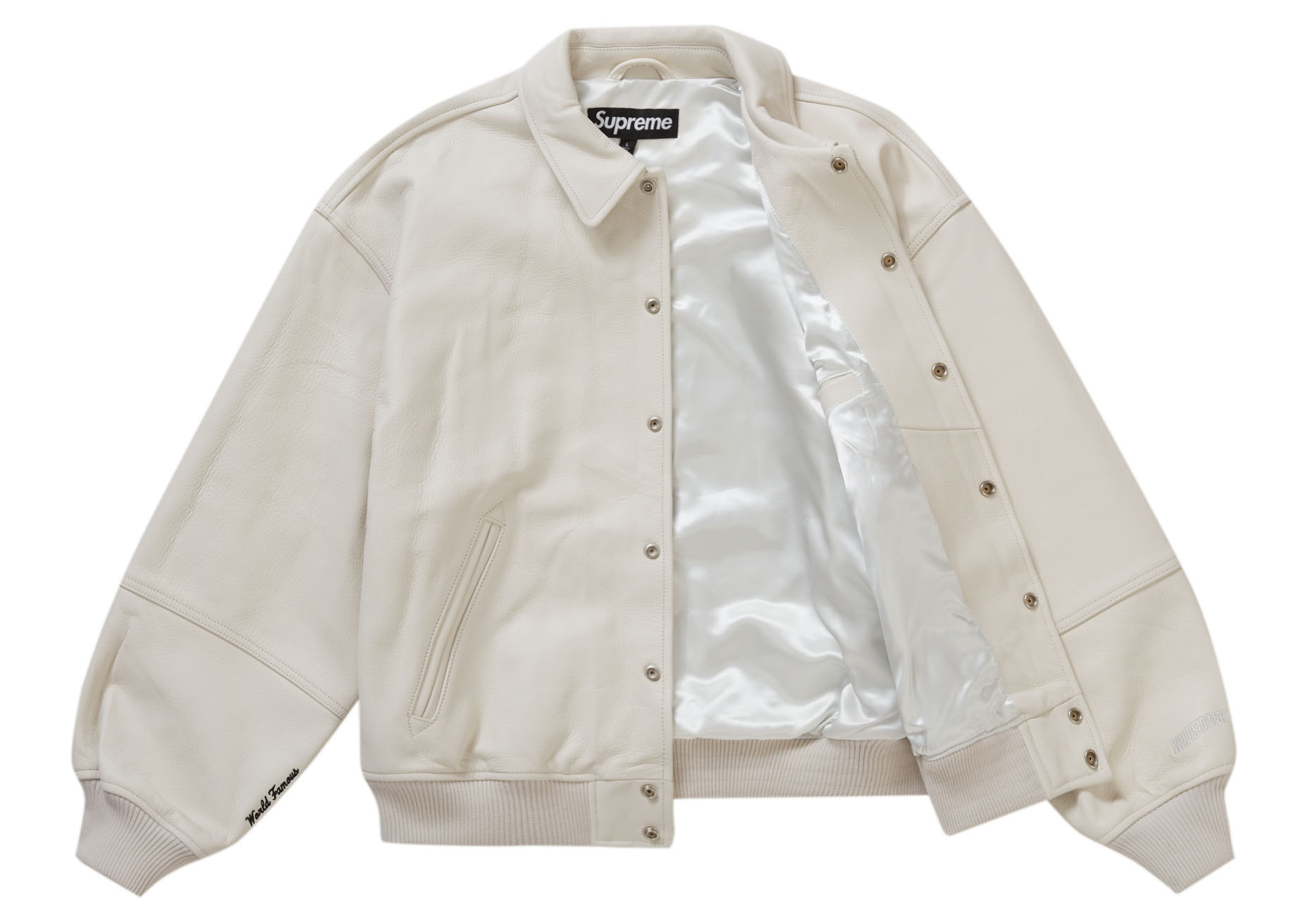 Supreme GORE-TEX Infinium WINDSTOPPER Leather Varsity Jacket White