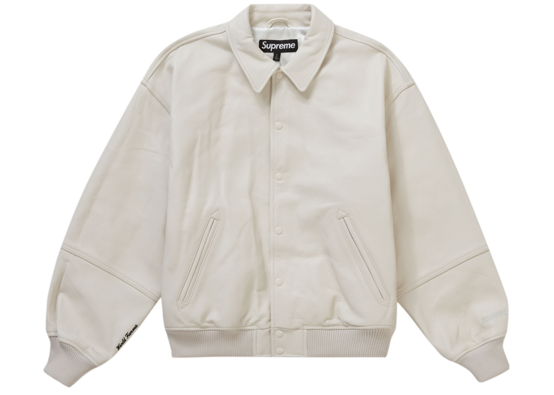 Supreme GORE-TEX Infinium WINDSTOPPER Leather Varsity Jacket White ...