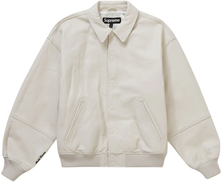 Supreme GORE-TEX Infinium WINDSTOPPER Leather Varsity Jacket White Men's - FW23 - GB