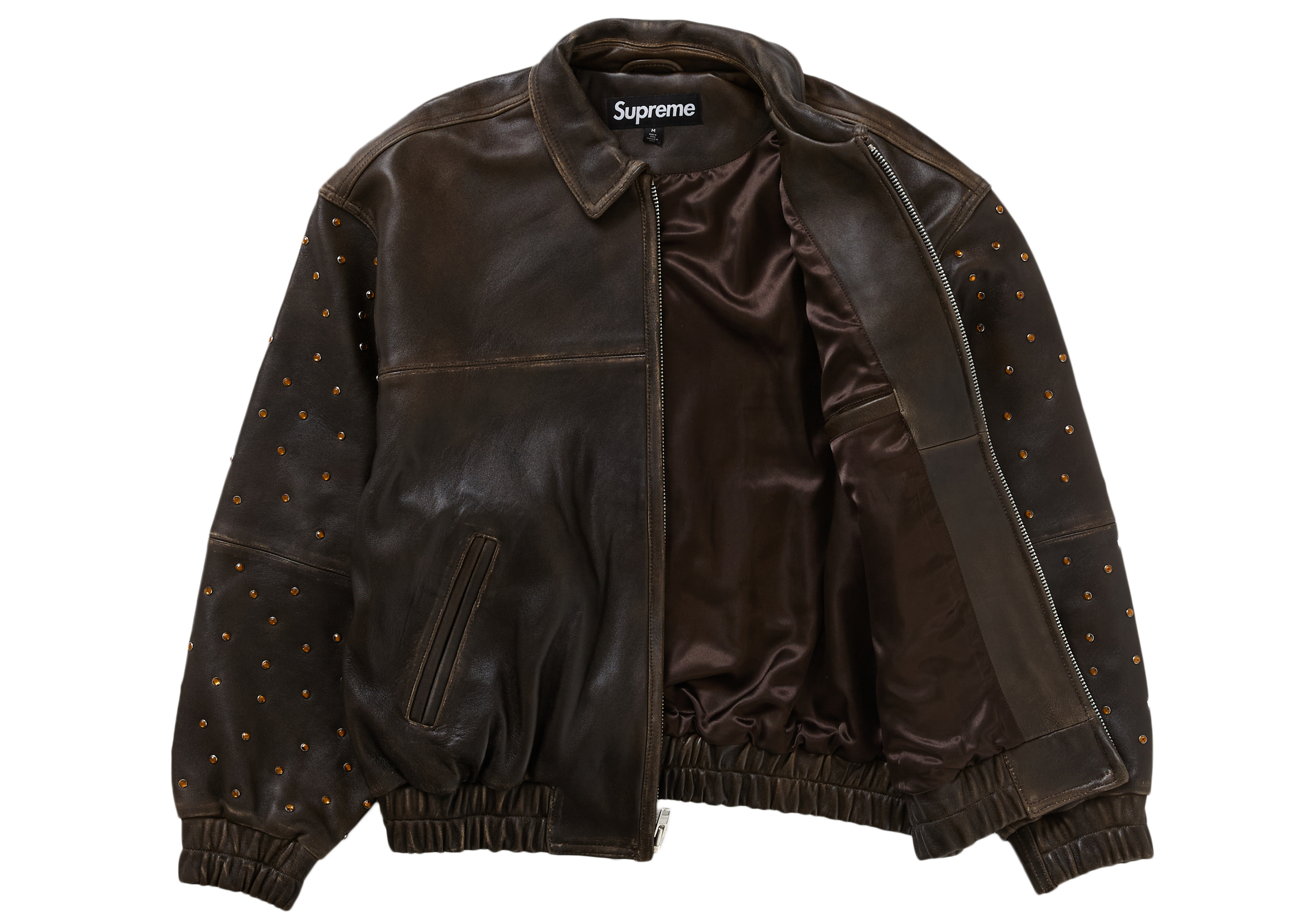 Supreme Gem Studded Leather Jacket Brown