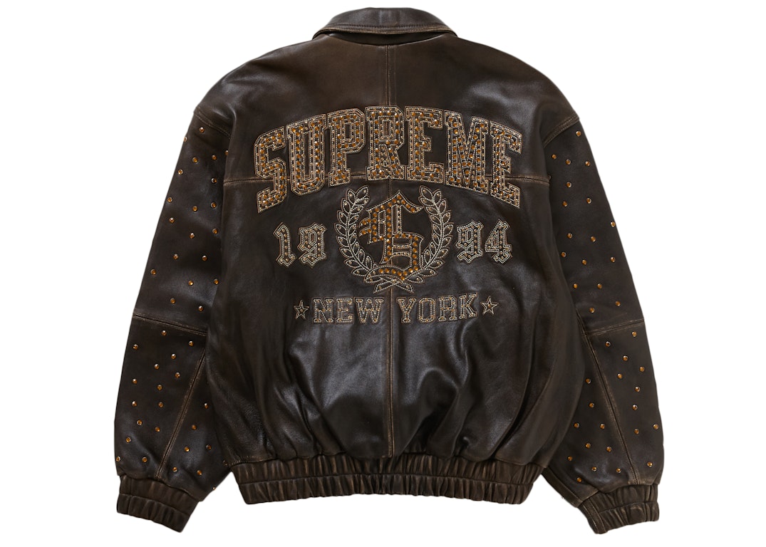 Pre-owned Supreme Gem Studded Leather Jacket Brown