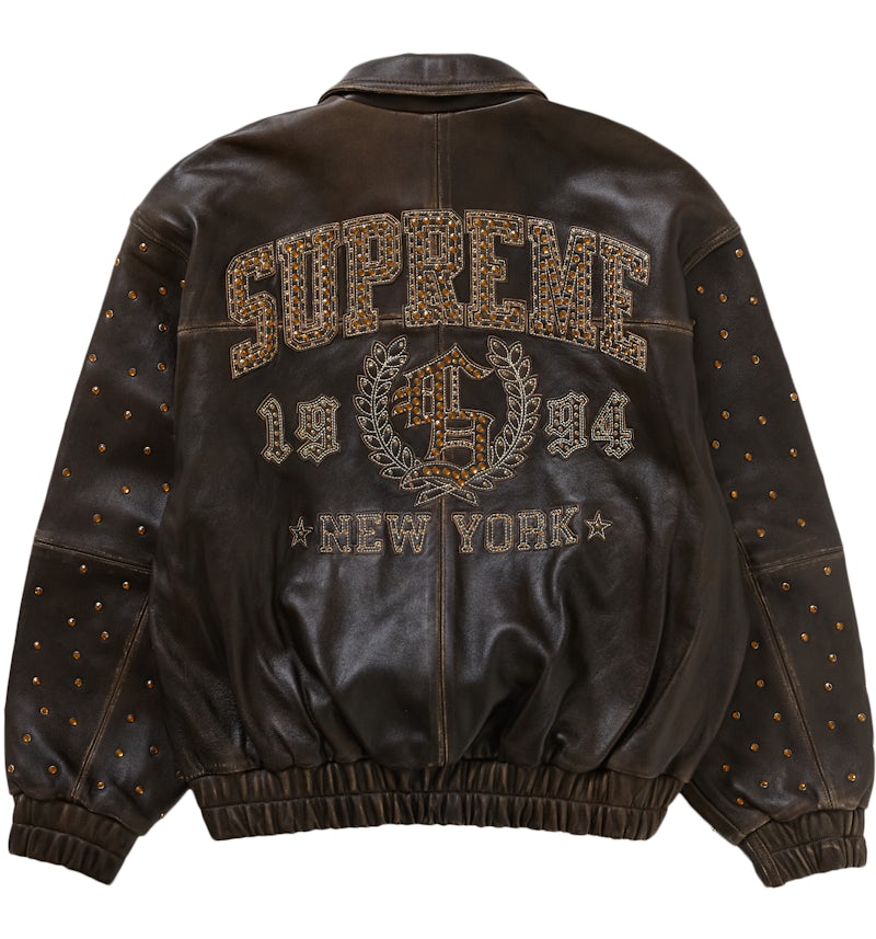 Supreme Gem Studded Leather Jacket Brown Men's SS24 US