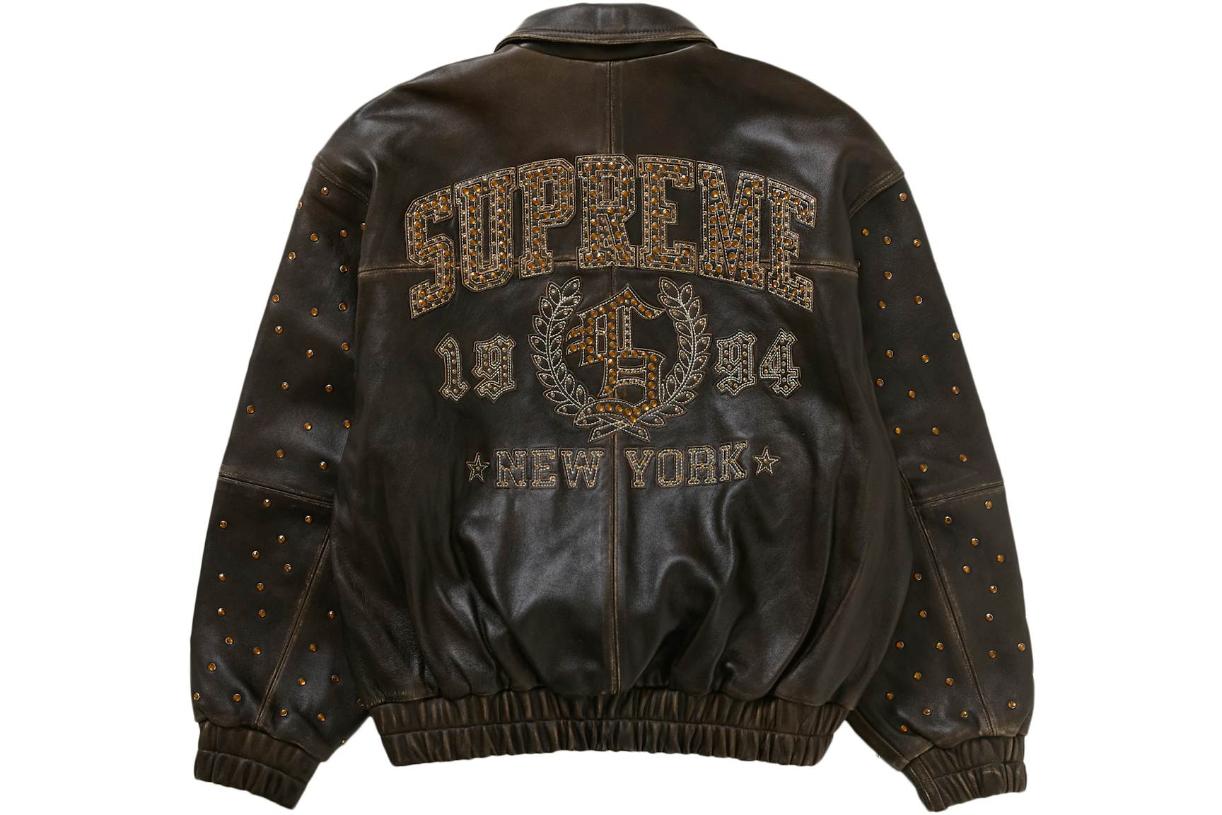 Supreme Gem Studded Leather Jacket Brown Men's - SS24 - US